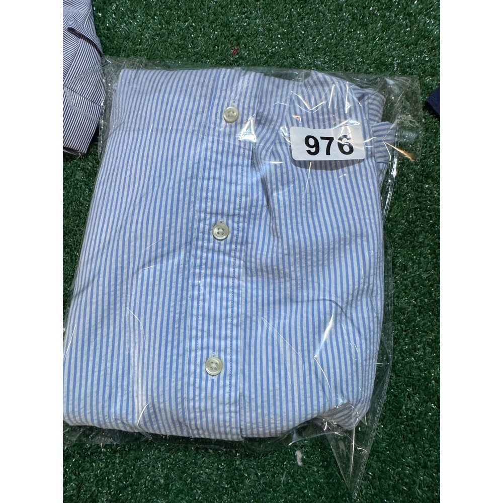 Ralph Lauren Mens Large Classic Fit Seersucker Short Sleeve Striped Shirt Blue - Picture 9 of 9